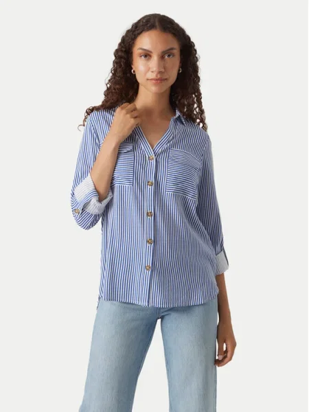 VERO MODA Bluză BUMPY închis / alb albastru