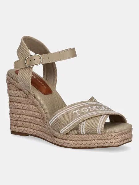 Sandali Tommy Hilfiger TOMMY HILFIGER ESPAD HIGH WEDGE bež