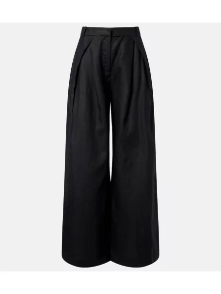 Pantaloni Faithfull de in plisate cu picior lat negru