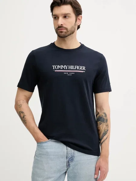 Тениска Tommy Hilfiger тъмносиньо с принт синьо