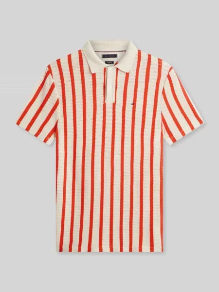 Koszulka polo o kroju relaxed fit z ażurową dzianiną Tommy Hilfiger pomarańczowa