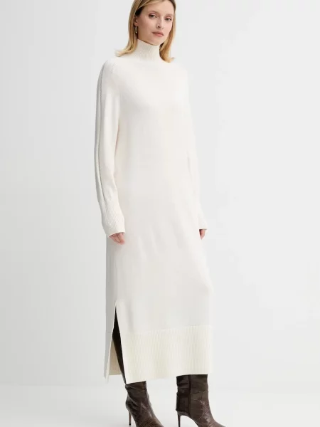 BOSS Orange sukienka z wełną maxi prosta beżowy