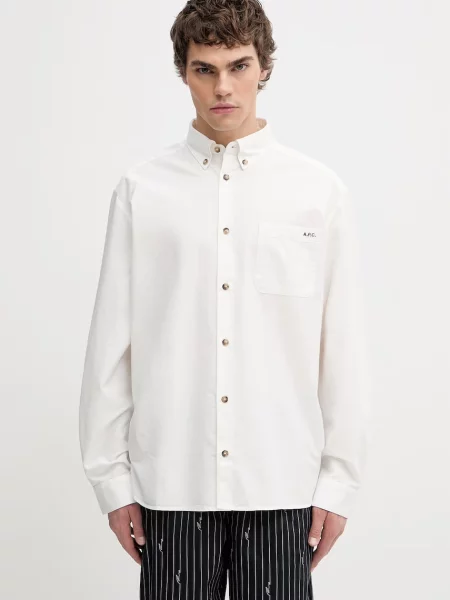 A.P.C. Mateo Logo cămașă din pentru bărbați alb