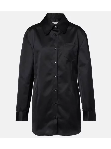 Rochie tip cămașă The Frankie Shop din satin de costum negru