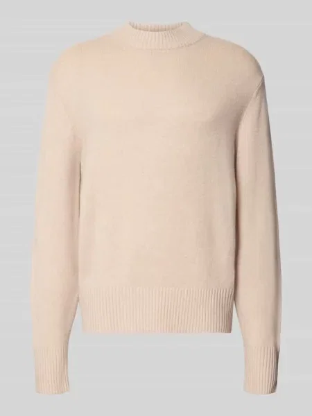 Sweter z kaszmiru z wykończeniami w prążki Selected biały