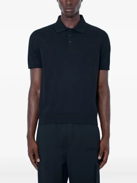 Tricou polo Moncler tricotate cu autograf negru