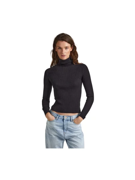 Lniany sweter z golfem Pepe Jeans czarny