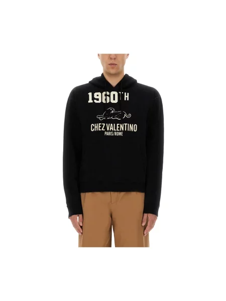 Lniana bluza z kapturem Valentino czarna