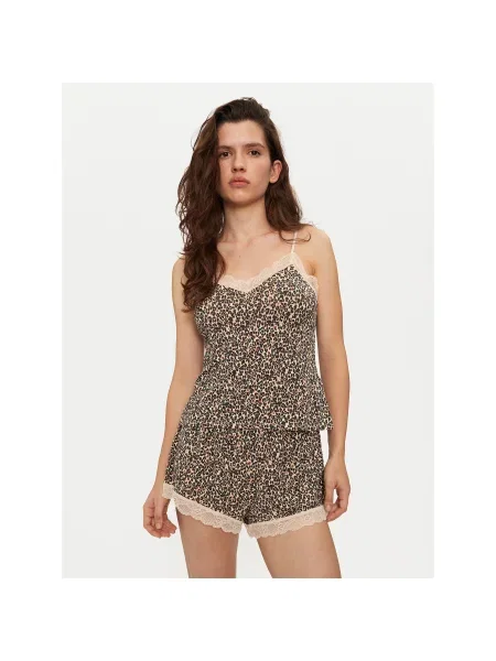 Hunkemöller Pizsama Cami bézs / világosbarna / fekete barna