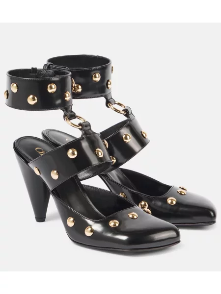 Pantofi cu toc Chloé din piele cu tepi negru