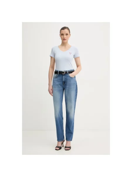 Mom jeans Guess z wysoką talią niebieskie