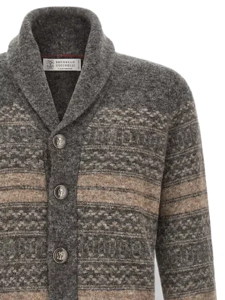 Cardigan Brunello Cucinelli din jacard gri