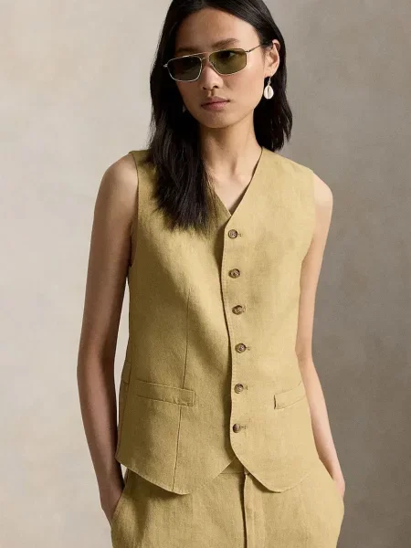 Polo Ralph Lauren DELAVE kamizelka jednorzędowa lniana beżowa