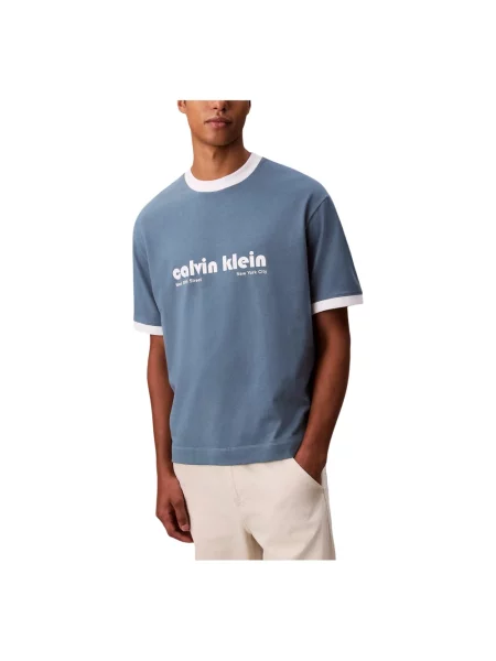 Koszulka Calvin Klein Jeans retro niebieska