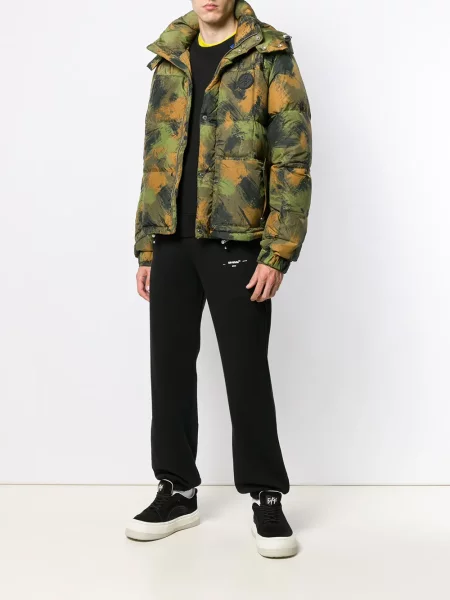 Matlasat geacă cu puf Off-white cu model camuflaj alb