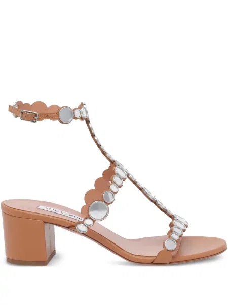 Sandale Aquazzura din piele cu tepi maro