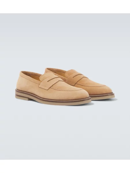 Pantofi loafer Brunello Cucinelli din piele de căprioară bej