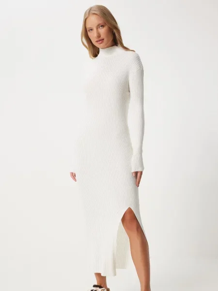 Happiness İstanbul Rochie tricotat coajă de ou alb