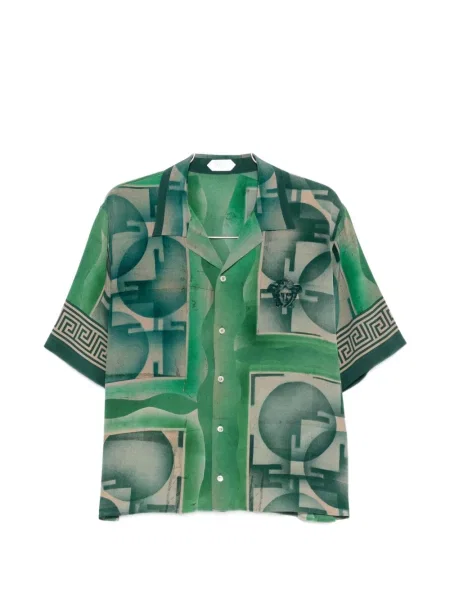 Cămașă Versace de mătase cu imagine verde