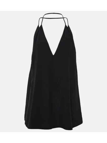 Top Toteme de mătase cu gât halter negru