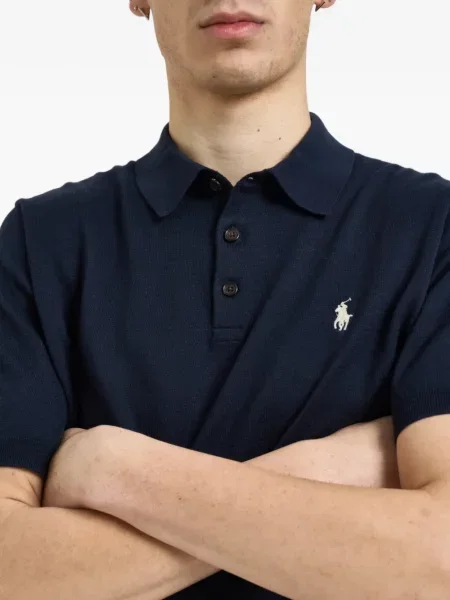 Tricou polo Polo Ralph Lauren din piele de căprioară scurt albastru