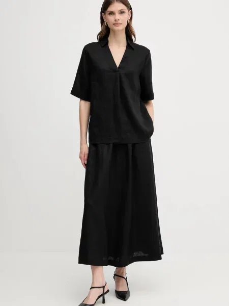 Льняна блузка United Colors of Benetton однотонна чорний