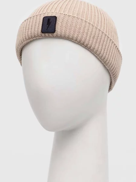 Čepice z vlněné směsi Neil Barett FISHERMAN BEANIE béžový
