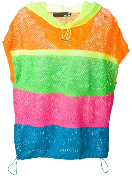 Hanorac cu glugă Love Moschino fără mâneci cu dungi plasă