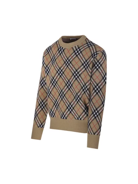 Sweter Burberry wełniany w kratę beżowy