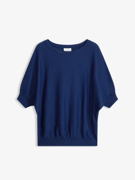 Sweter z cienkiej dzianiny z mieszanki bawełny niebieski
