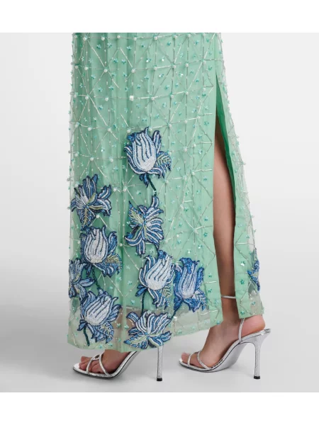 Rochie La Fuori cu pene verde
