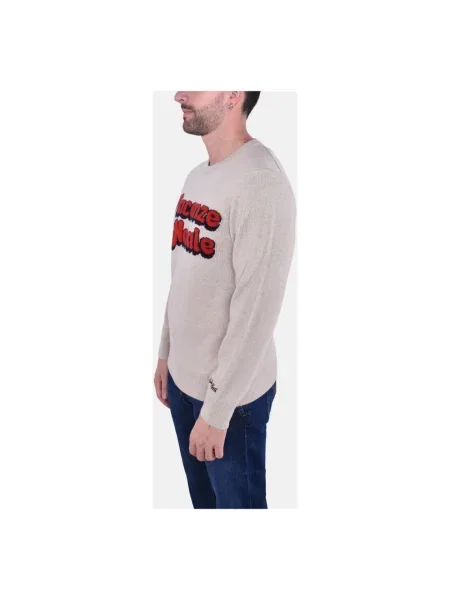 Sweter Mc2 Saint Barth wełniany z nadrukiem elegancki beżowy