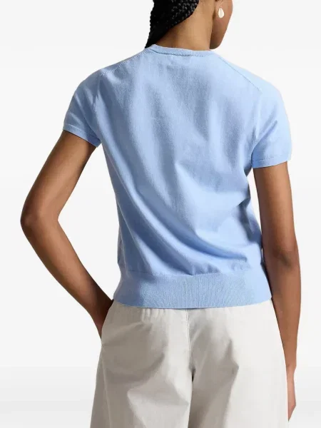 Lanena opasan haljina Polo Ralph Lauren s okruglim izrezom plava