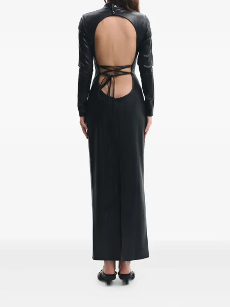 Rochie maxi Lika cu șireturi din dantelă de costum negru