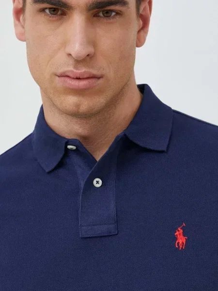 Bombažen polo Polo Ralph Lauren mornarsko modra