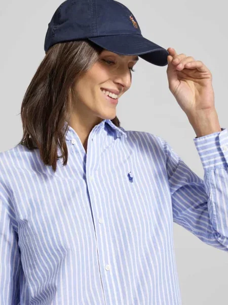 Bluzka koszulowa o kroju regular fit z mieszanki bawełny i lnu Polo Ralph Lauren niebieska