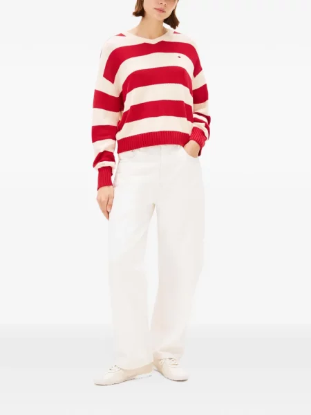 Pulover Tommy Hilfiger cu decolteu în V roșu