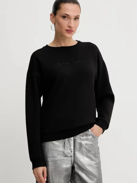 Armani Exchange bluză cu imprimeu negru