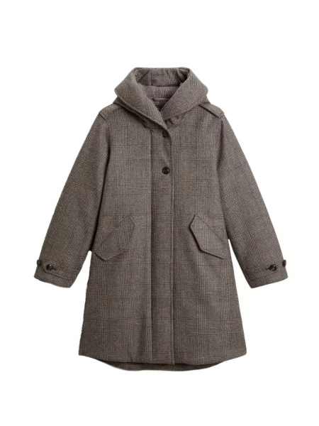 Vlněná kostkovaná parka Woolrich hnědá