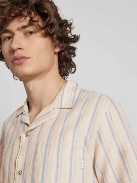 Koszula dżinsowa Pepe Jeans w paski z paskiem beżowa