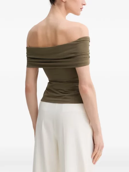 Top Bardot cu volane verde