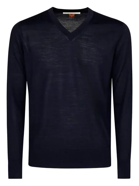 Pulover Alpha Industries de lână cu decolteu în V albastru