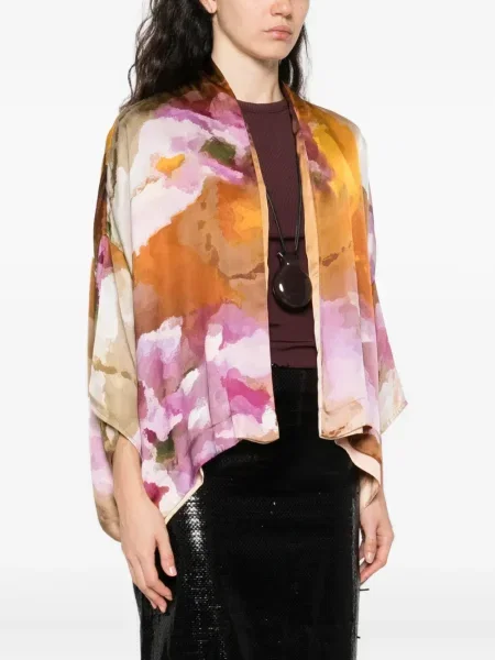 Jedwabna kurtka Yavi z nadrukiem w abstrakcyjne wzory brązowa