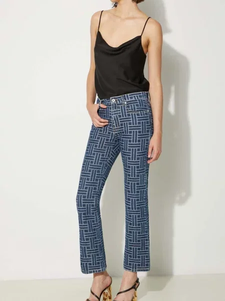 Kenzo jeansi Bara Cropped Fit Jeans femei high waist albastru