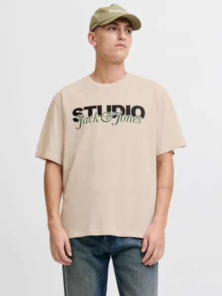 JACK & JONES Tričko JJYUKI béžová / zelená čierna