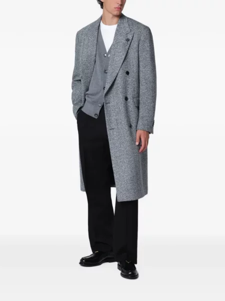 Palton Lardini cu model herringbone cu două rânduri de nasturi gri
