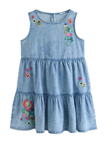 Next Rochie albastru denim / verde deschis / roz deschis / rodie roșu