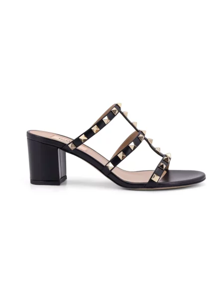 Lniane klapki Valentino Garavani z nitami czarne