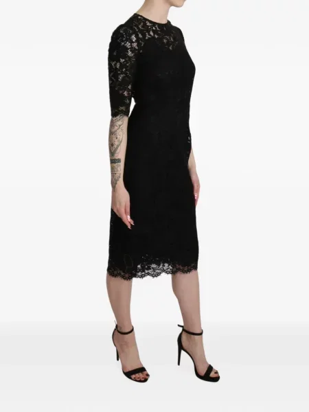 Rochie midi Dolce & Gabbana cu model floral din dantelă negru