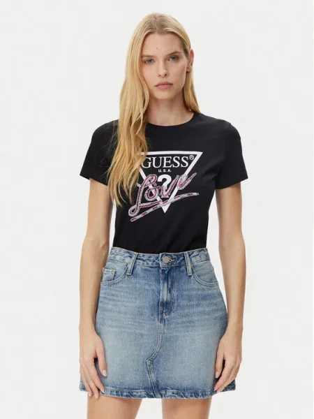 Guess Tricou Negru alb